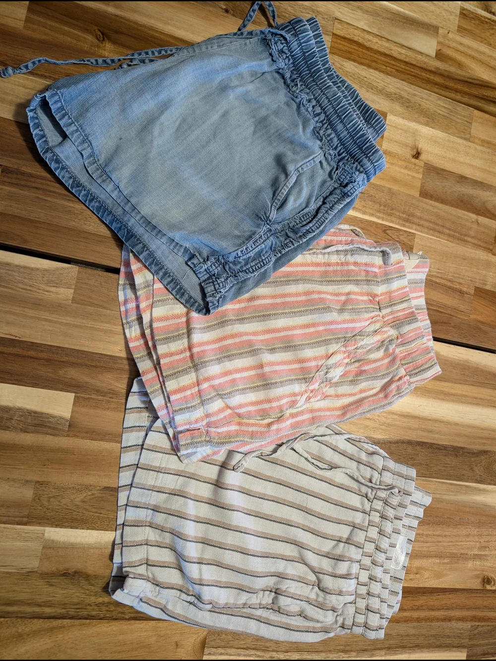 (E15) Casual Light Blue Denim and Striped Lounge Short Set